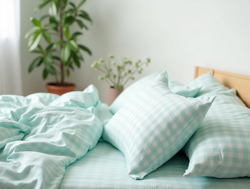 Mint Gingham Cotton Bedding Set