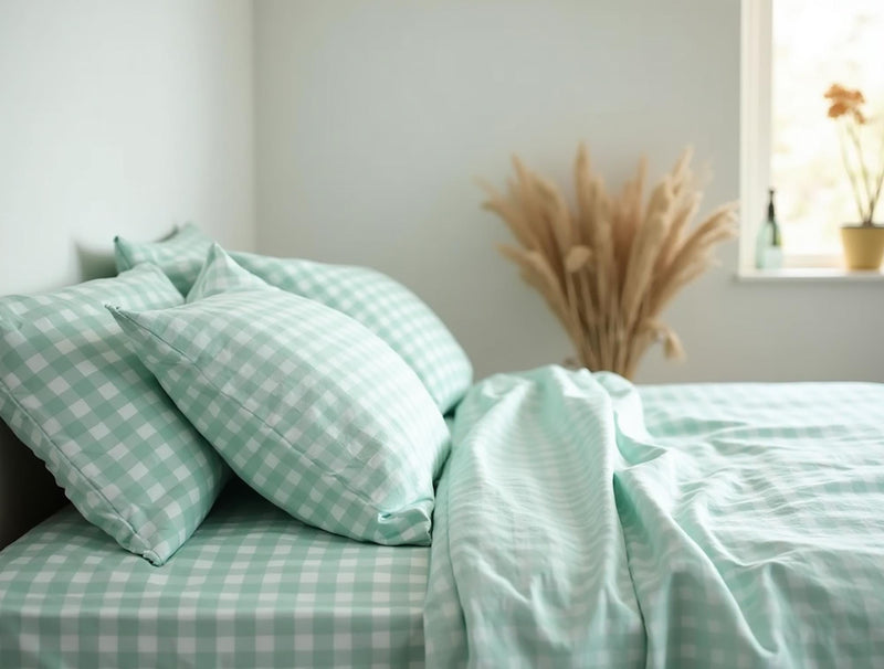 Mint Gingham Cotton Bedding Set