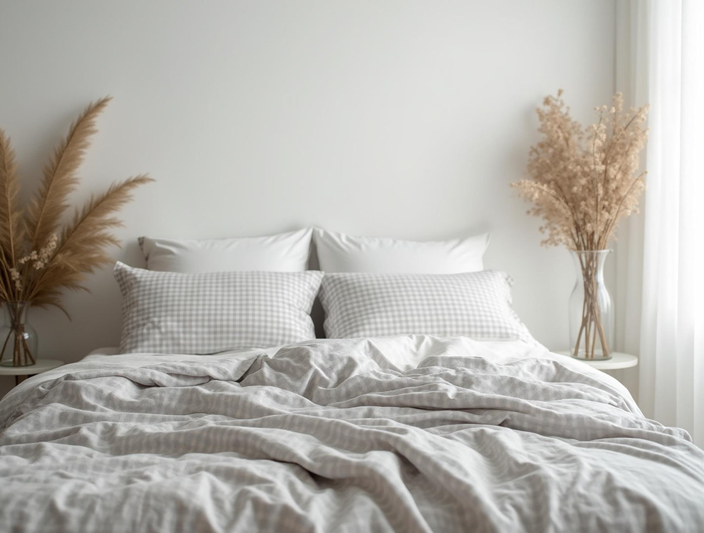 Light gray Small Gingham Cotton Bedding Set