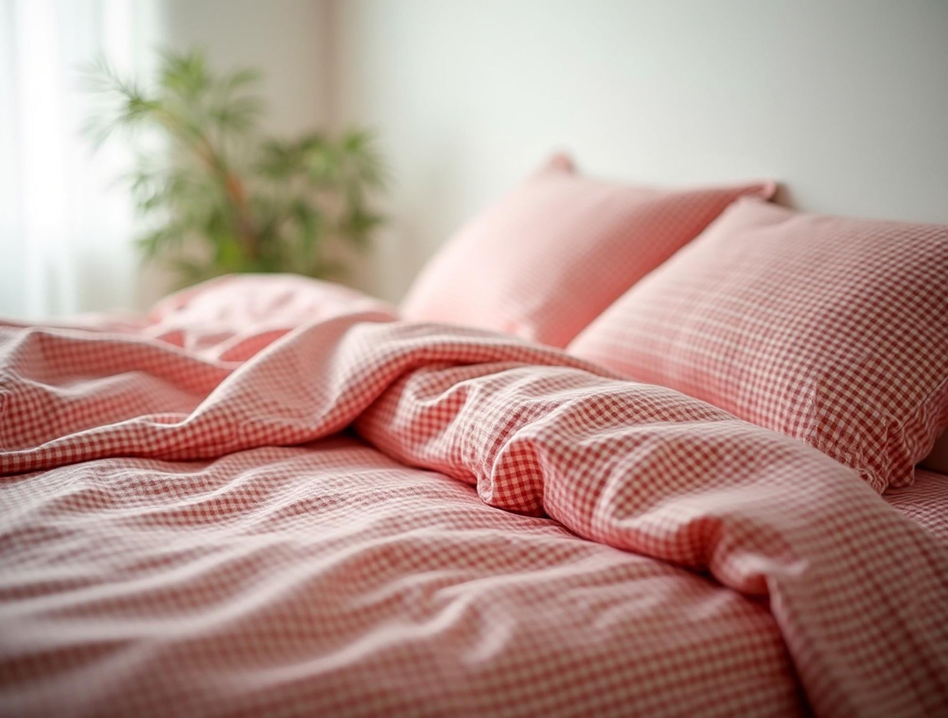 Red Small Gingham Cotton Bedding Set