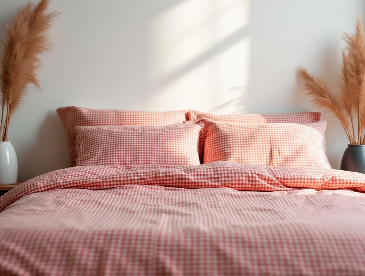 Red Small Gingham Cotton Bedding Set