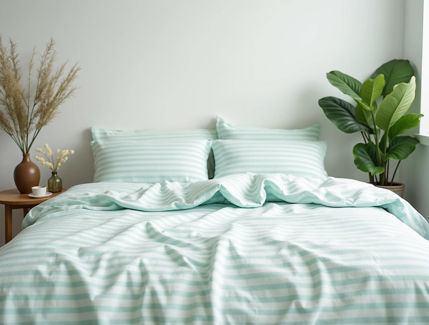 Mint Stripe Cotton Bedding Set