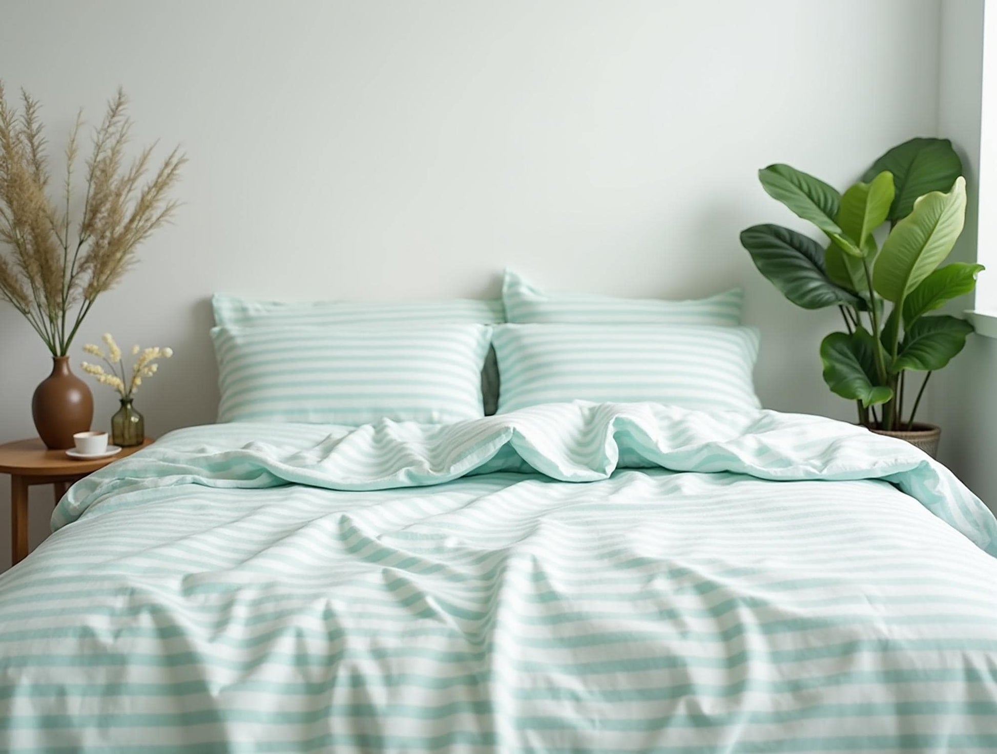 Mint Stripe Cotton Bedding Set