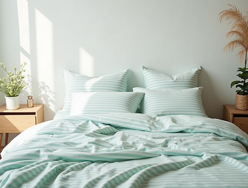 Mint Stripe Cotton Bedding Set