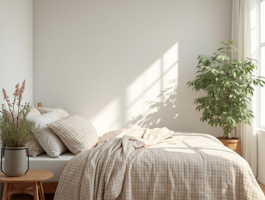 Beige Gingham Cotton 1 Duvet cover Checkered Comforter cover set Cozy Bedroom Decor Cotton duvet