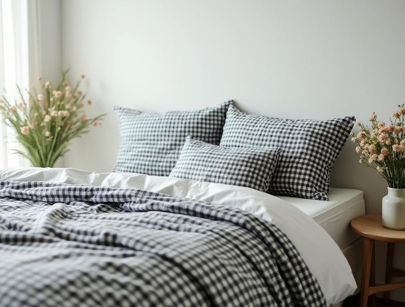 Black Gingham Cotton 1 Duvet cover Checkered Comforter cover set Cozy Bedroom Decor Cotton duvet