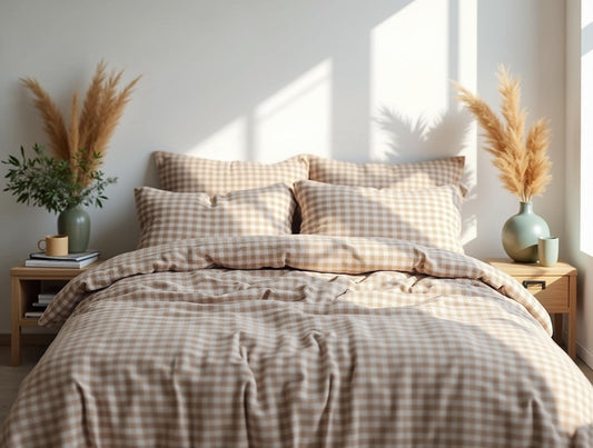 Brown Gingham Cotton 1 Duvet cover Checkered Comforter cover set Cozy Bedroom Decor Cotton duvet