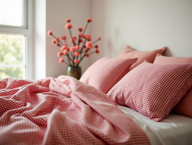 Red Small Gingham Cotton 1 Duvet cover Checkered Comforter cover set Cozy Bedroom Decor Cotton duvet