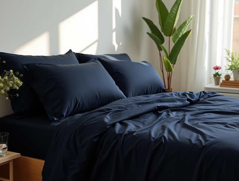 Navy satin bedding set
