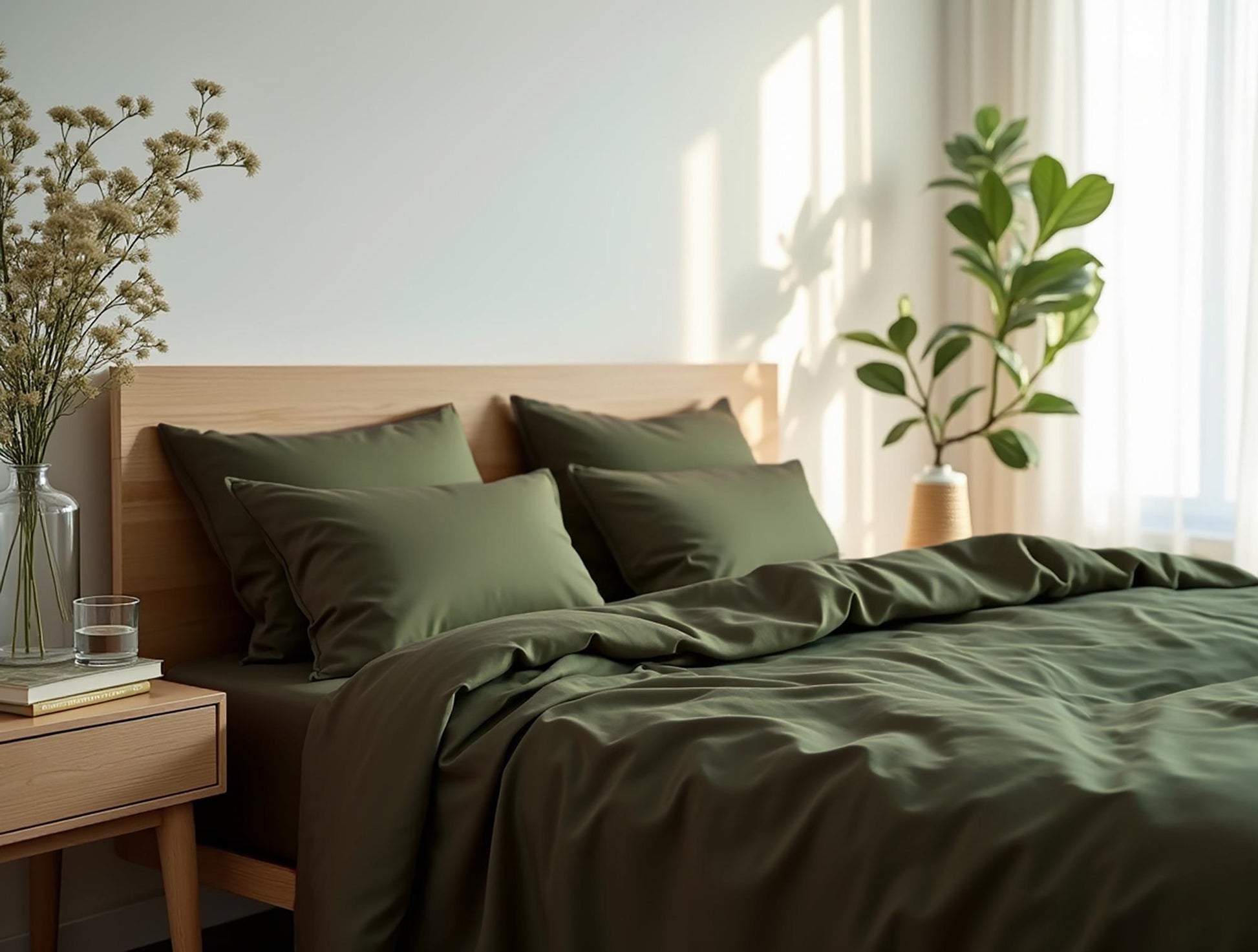 Dark olive satin bedding set