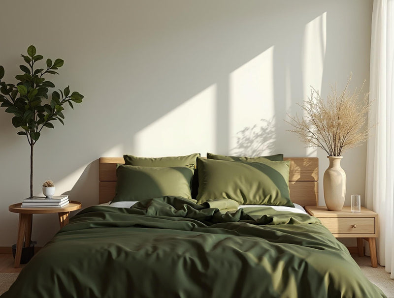 Dark olive satin bedding set
