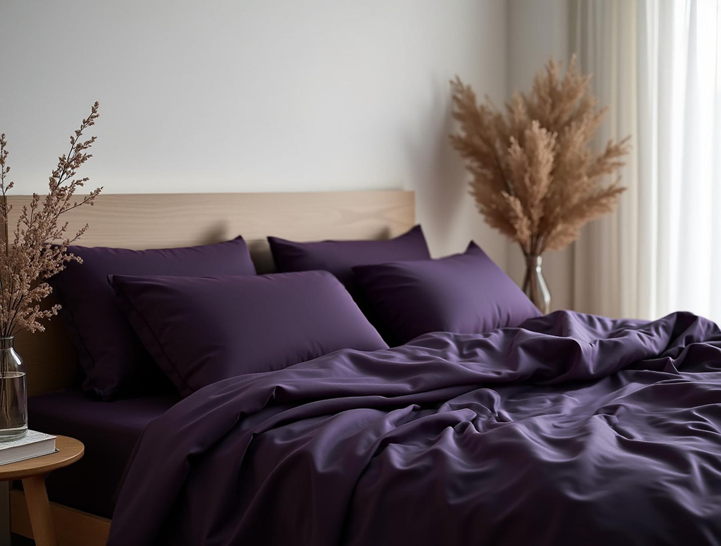 Deep purple satin bedding set