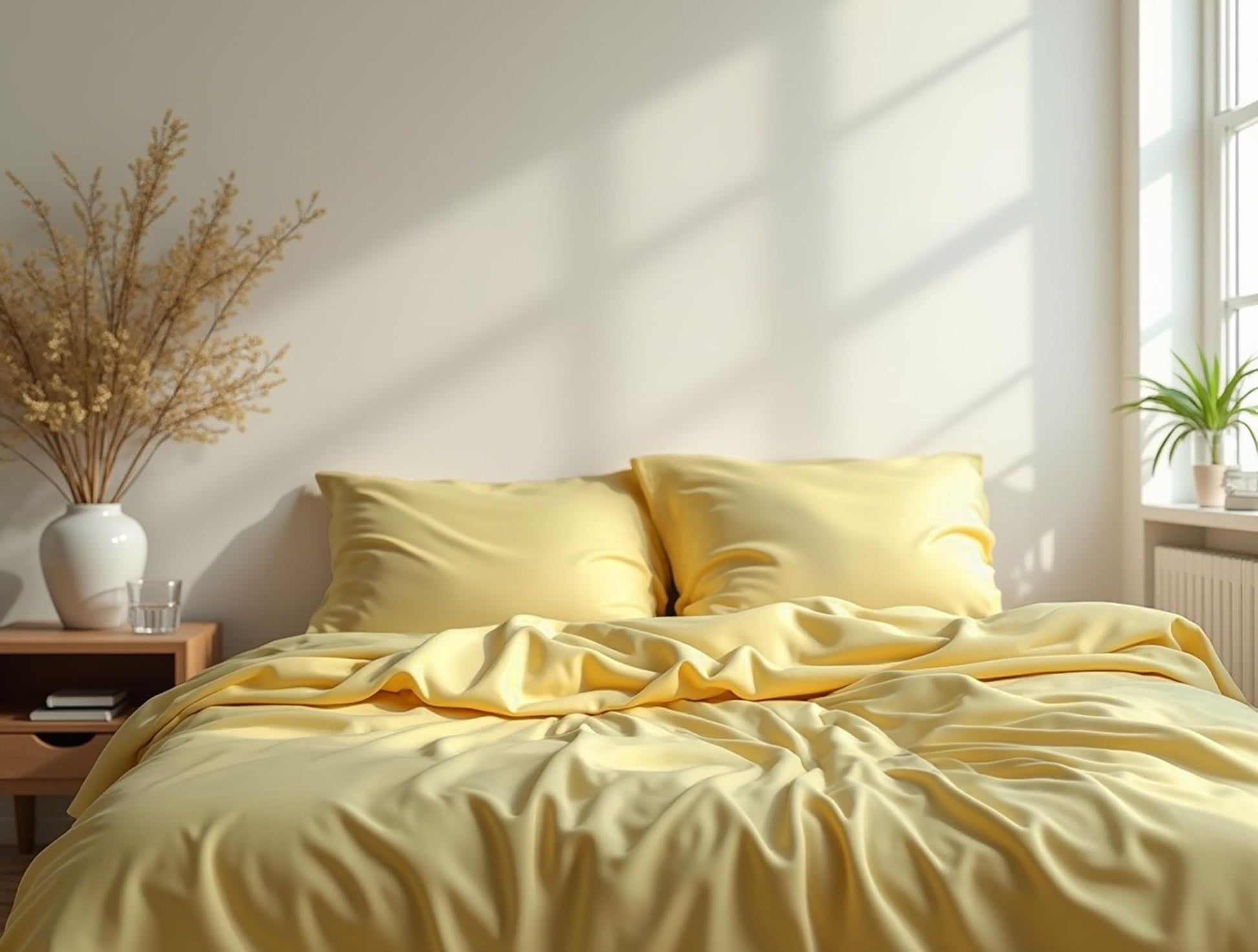 Pastel yellow satin bedding set