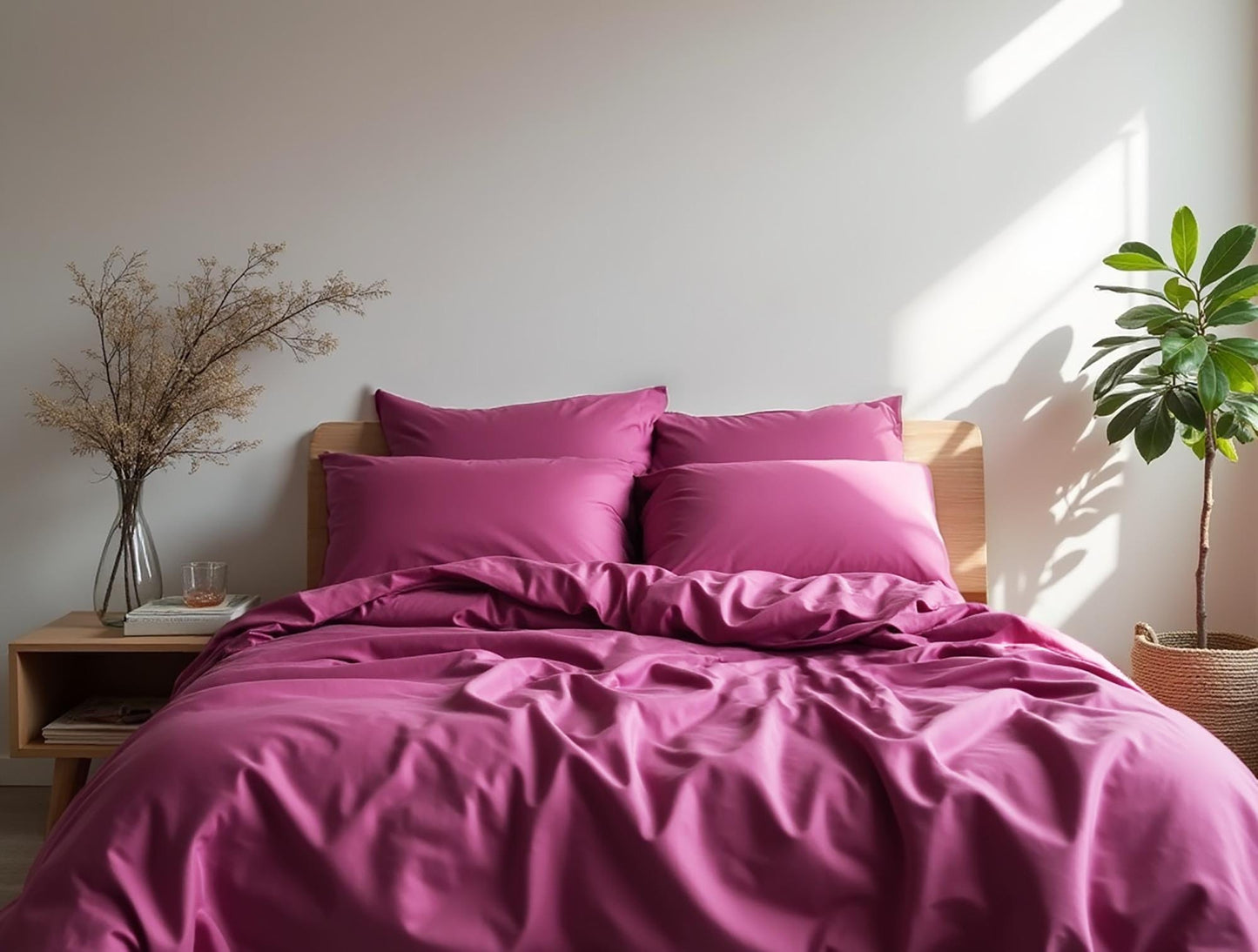 Fuchsia satin bedding set