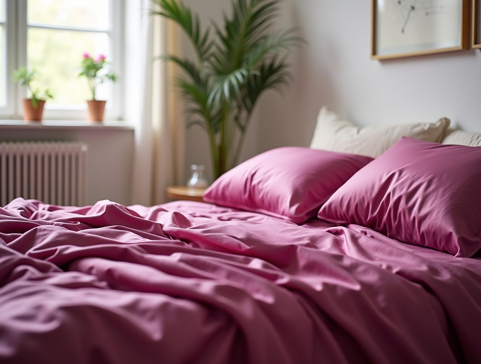 Fuchsia satin bedding set