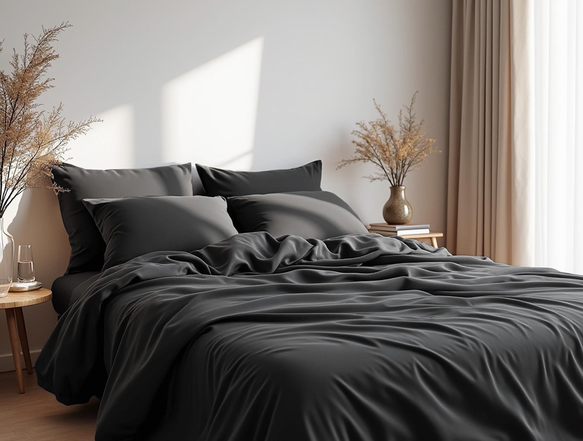 Dark gray satin bedding set