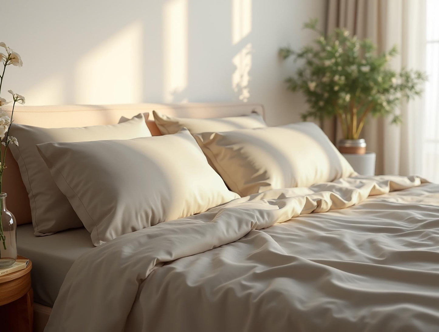 Beige satin bedding set