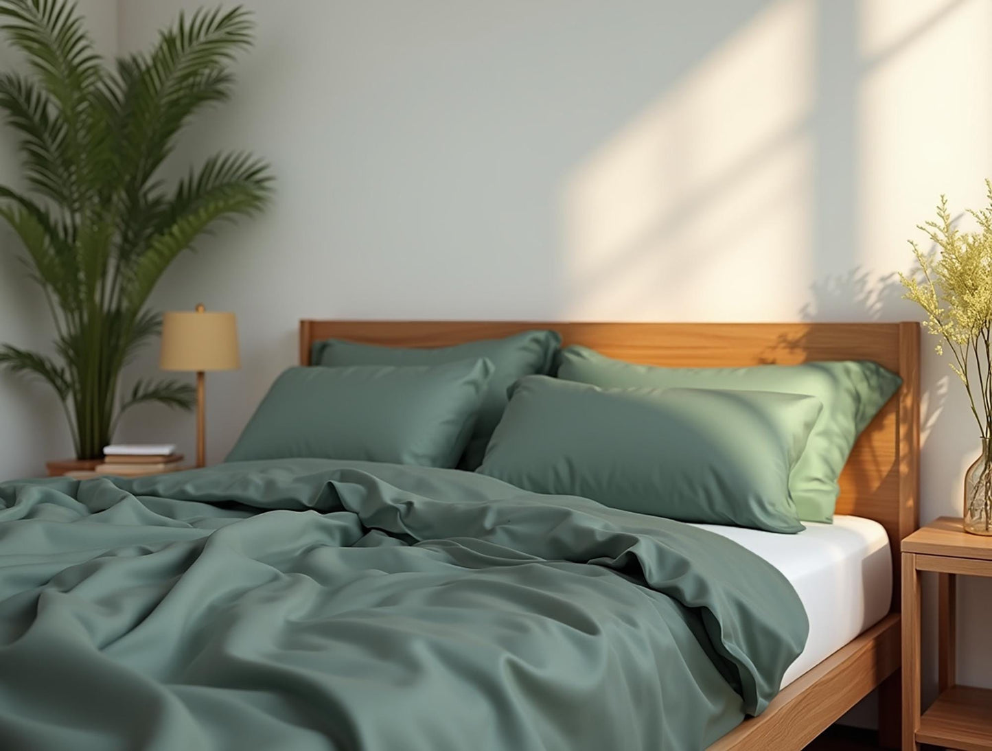 Pine green satin bedding set