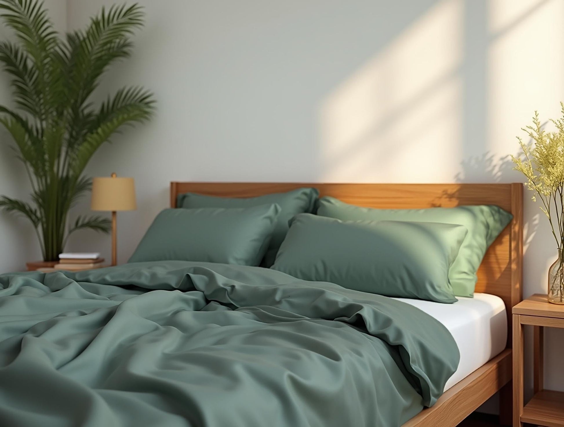 Pine green satin bedding set