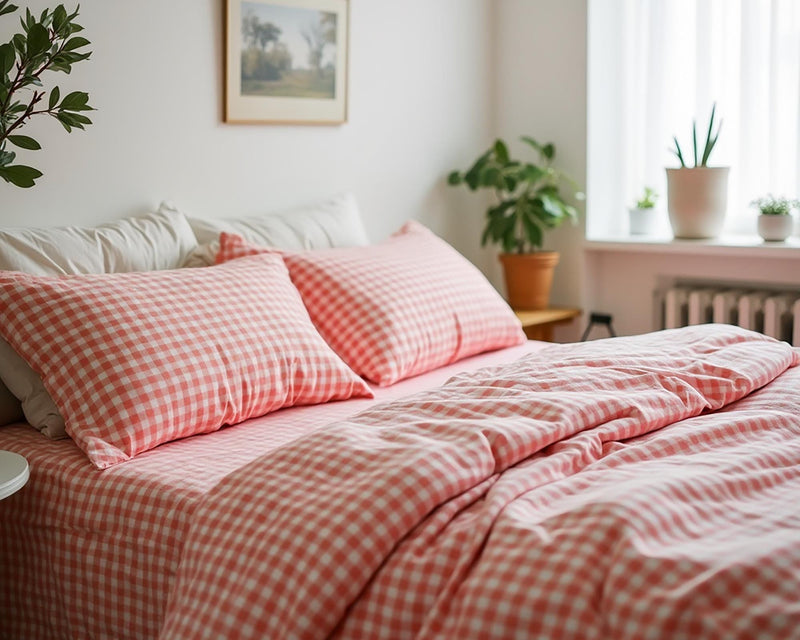 Red Gingham Cotton Bedding Set