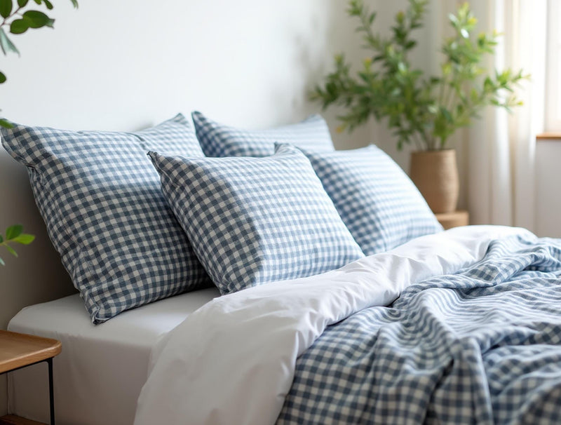 Navy Gingham Cotton Bedding Set