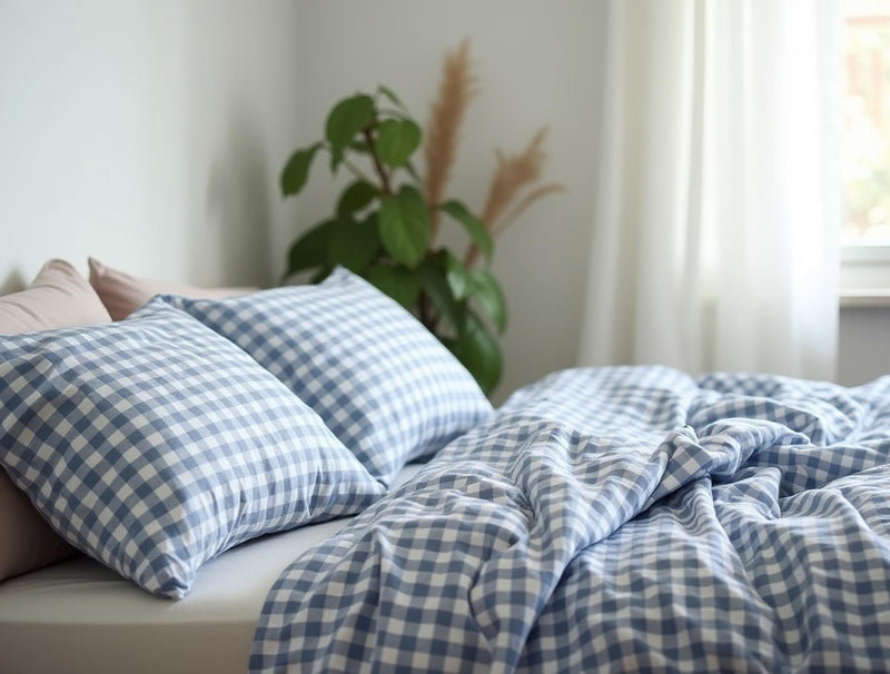 Navy Gingham Cotton Bedding Set