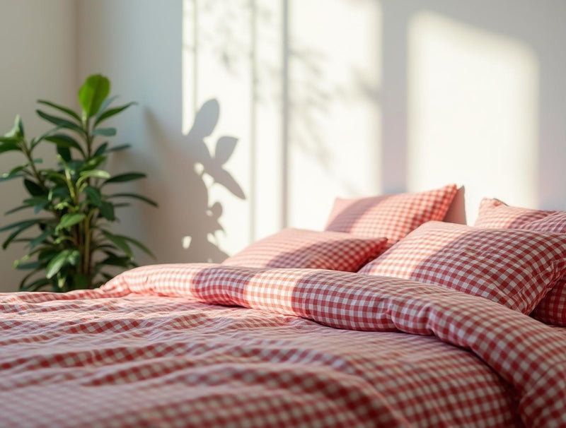 Red Gingham Cotton Bedding Set