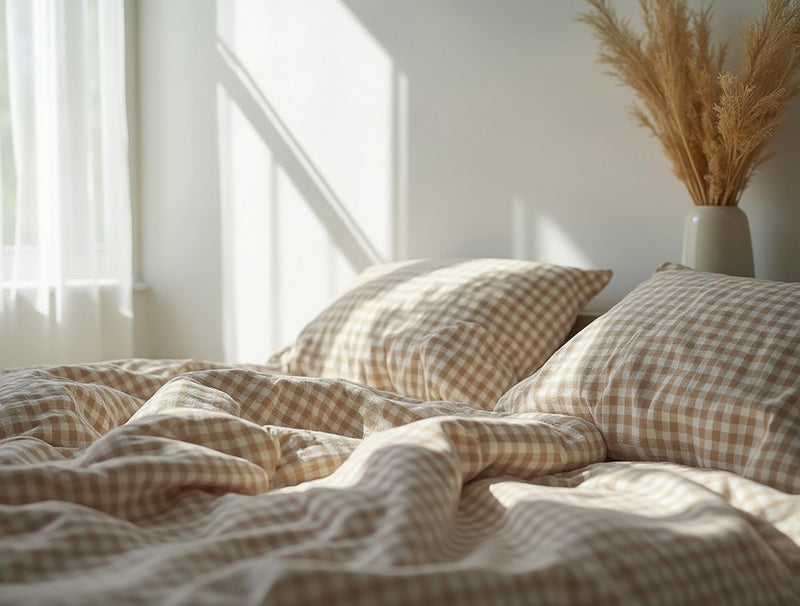 Brown Gingham Cotton Bedding Set