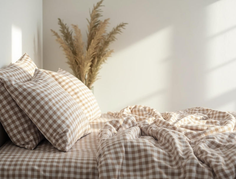 Brown Gingham Cotton Bedding Set