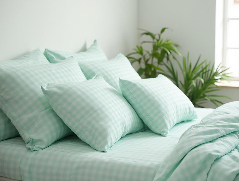 Mint Gingham Cotton Bedding Set
