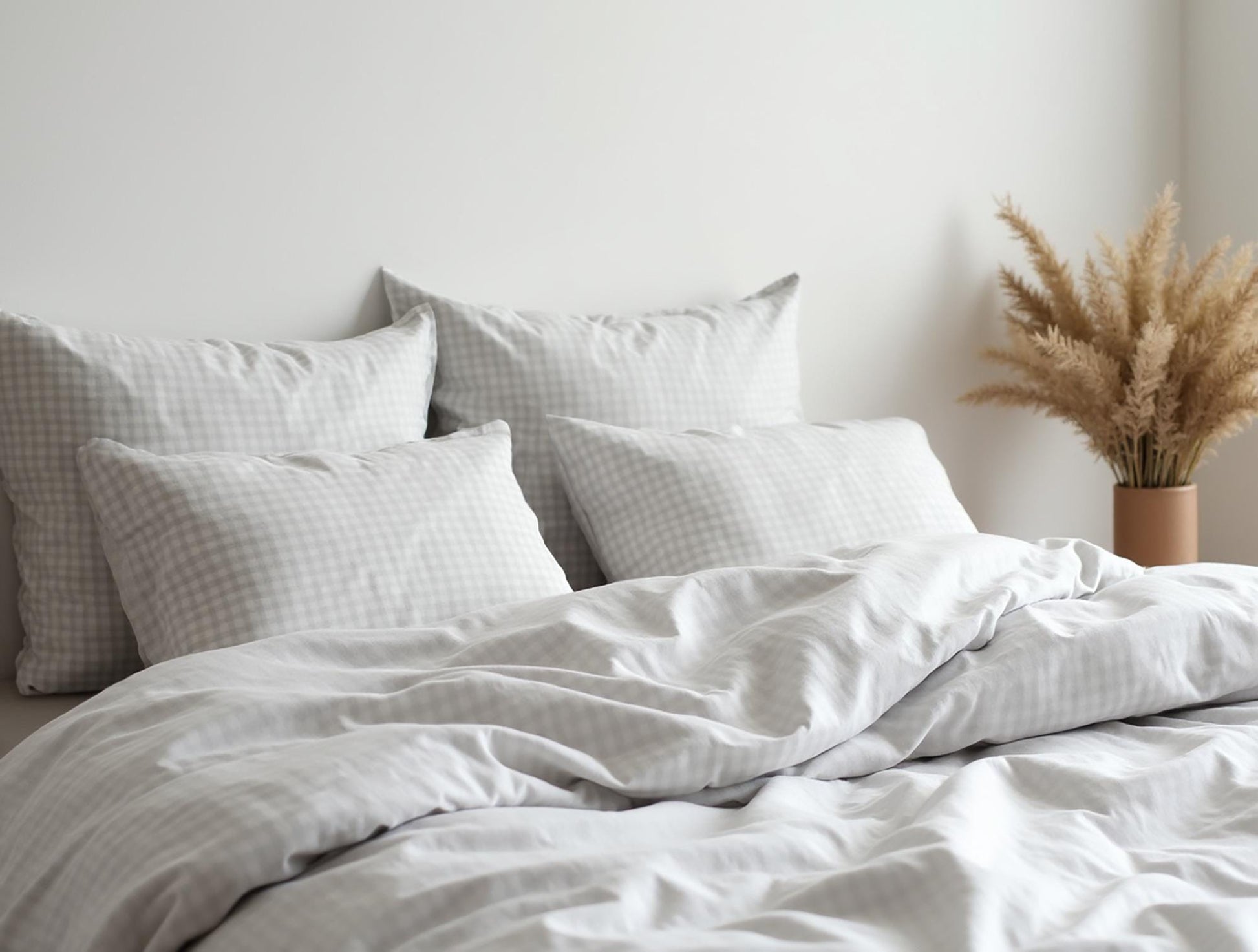 Light gray Small Gingham Cotton Bedding Set