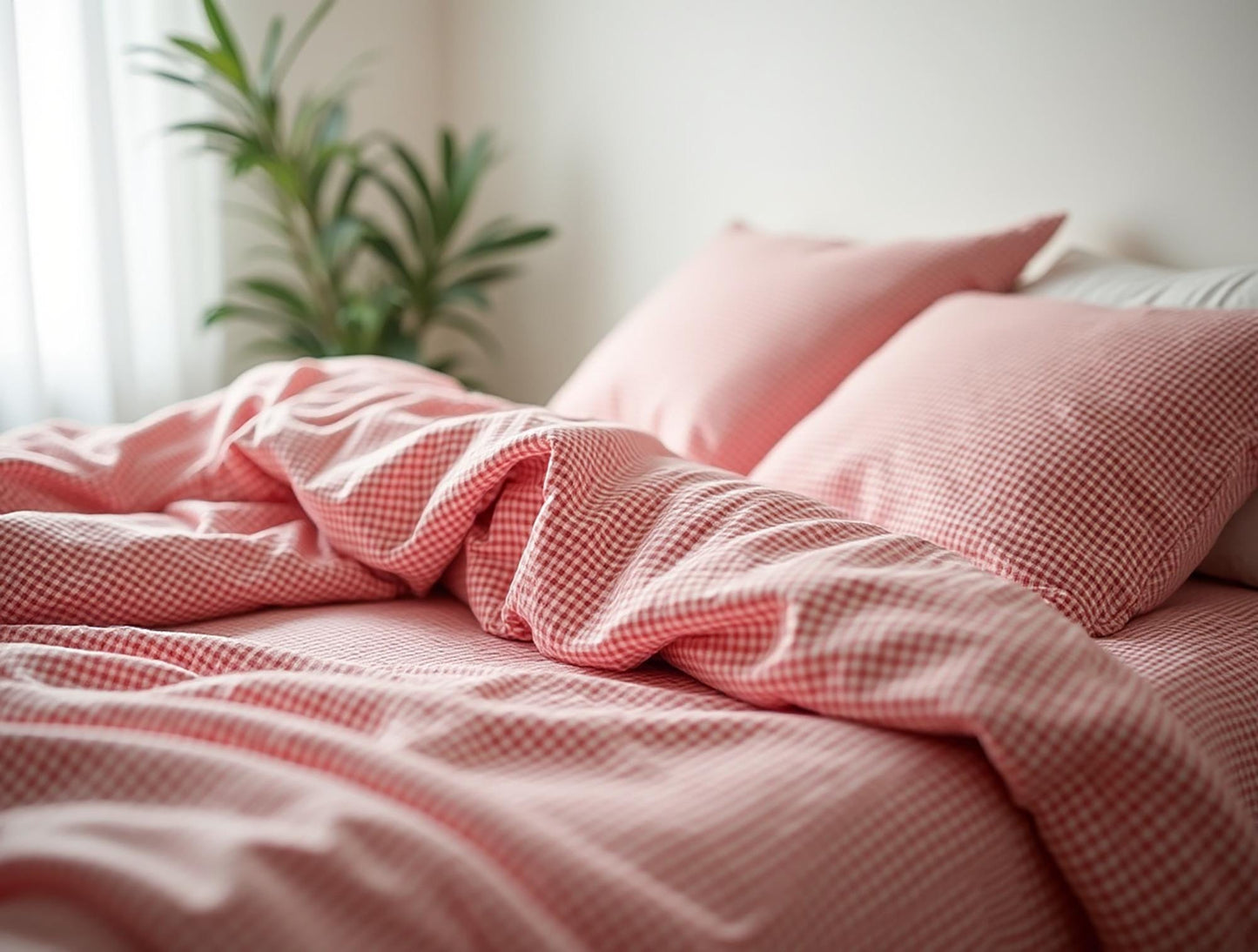 Red Small Gingham Cotton Bedding Set