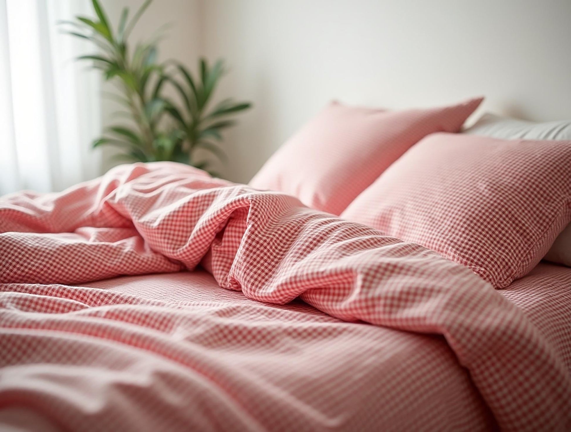 Red Small Gingham Cotton Bedding Set