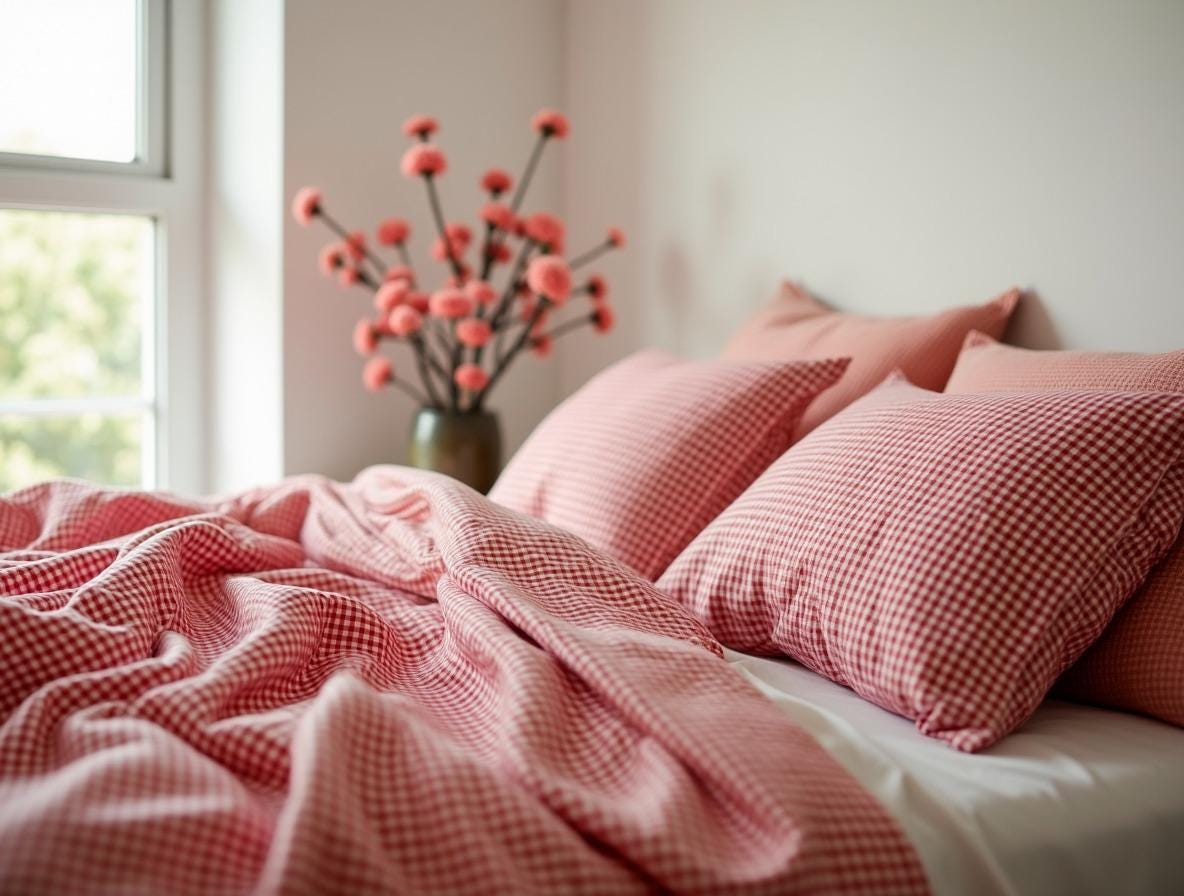 Red Small Gingham Cotton Bedding Set
