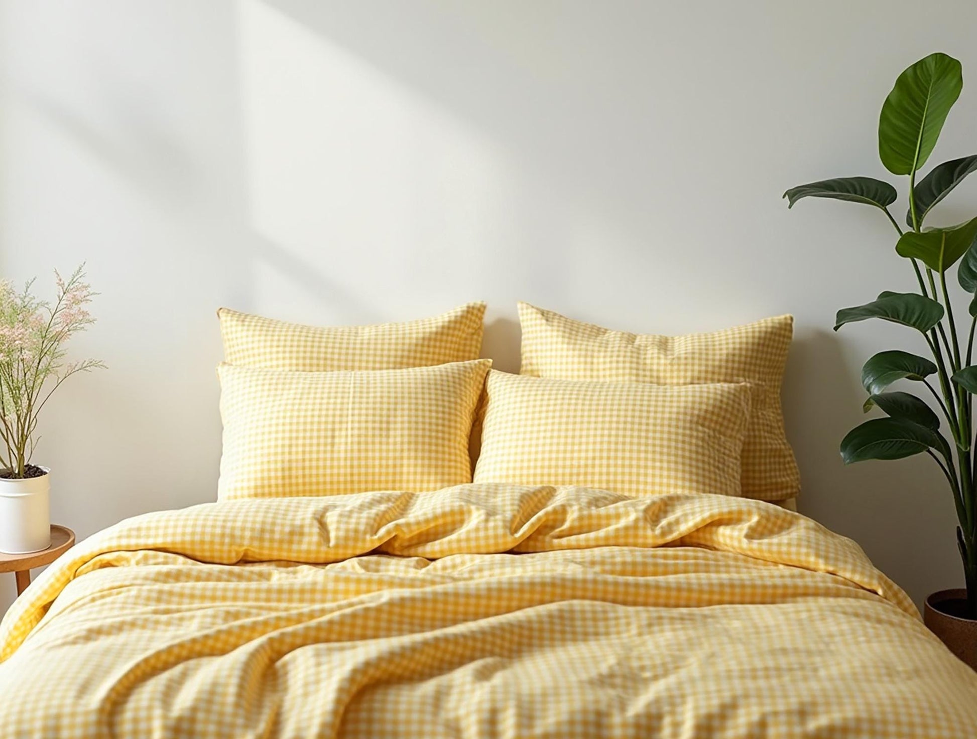 Yellow Small Gingham Cotton Bedding Set