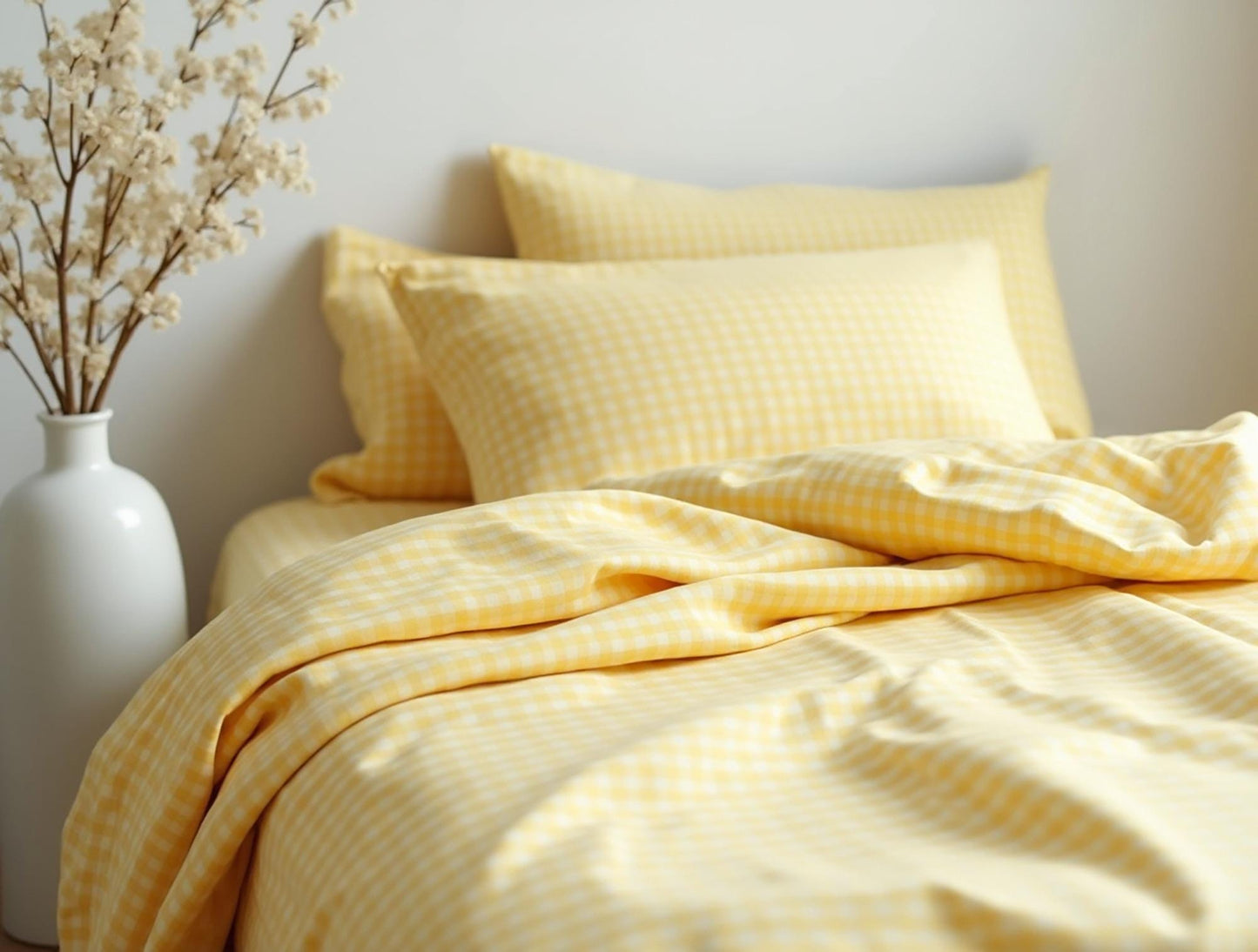 Yellow Small Gingham Cotton Bedding Set