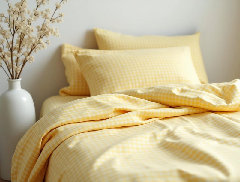 Yellow Small Gingham Cotton Bedding Set