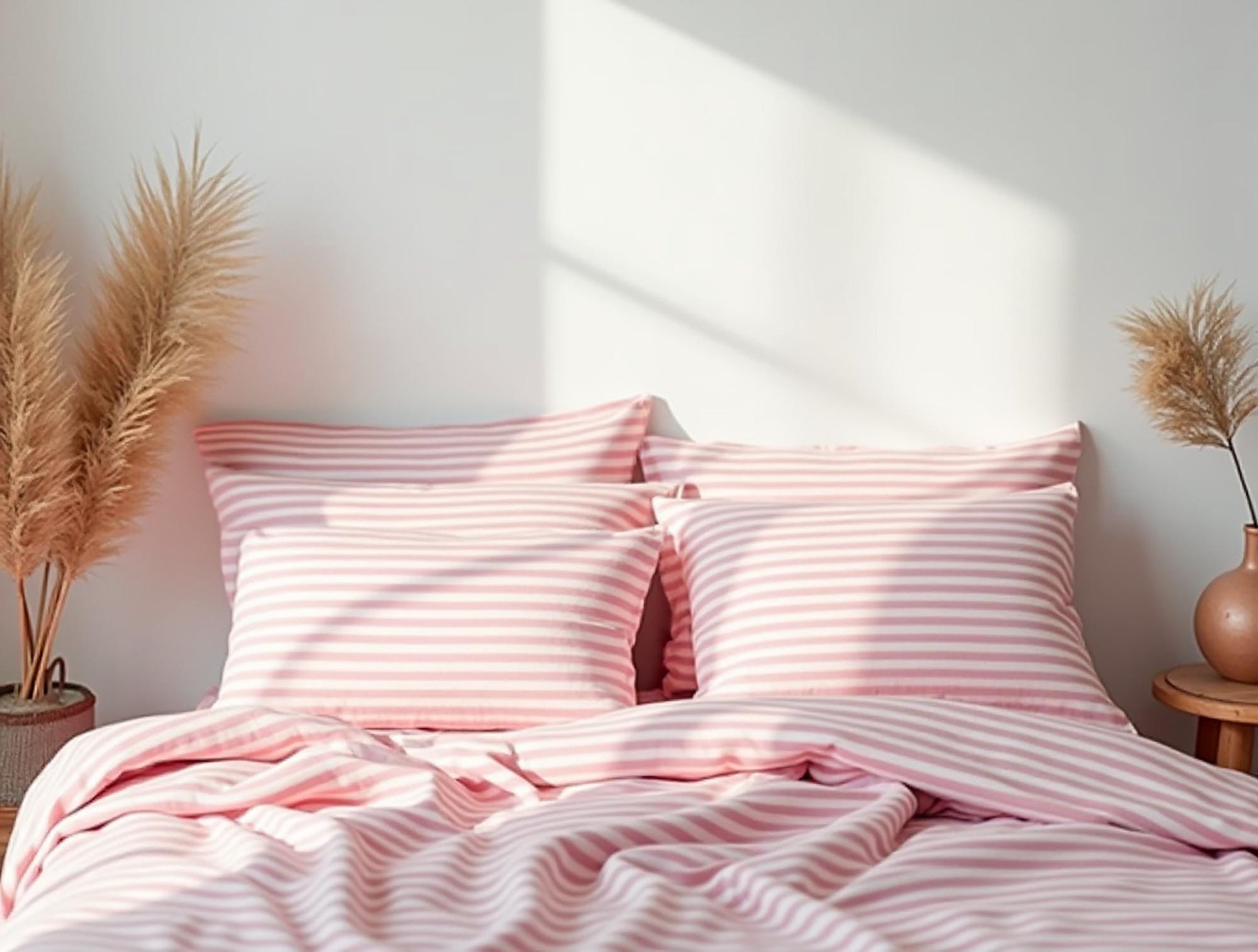 Pink Stripe Cotton Bedding Set