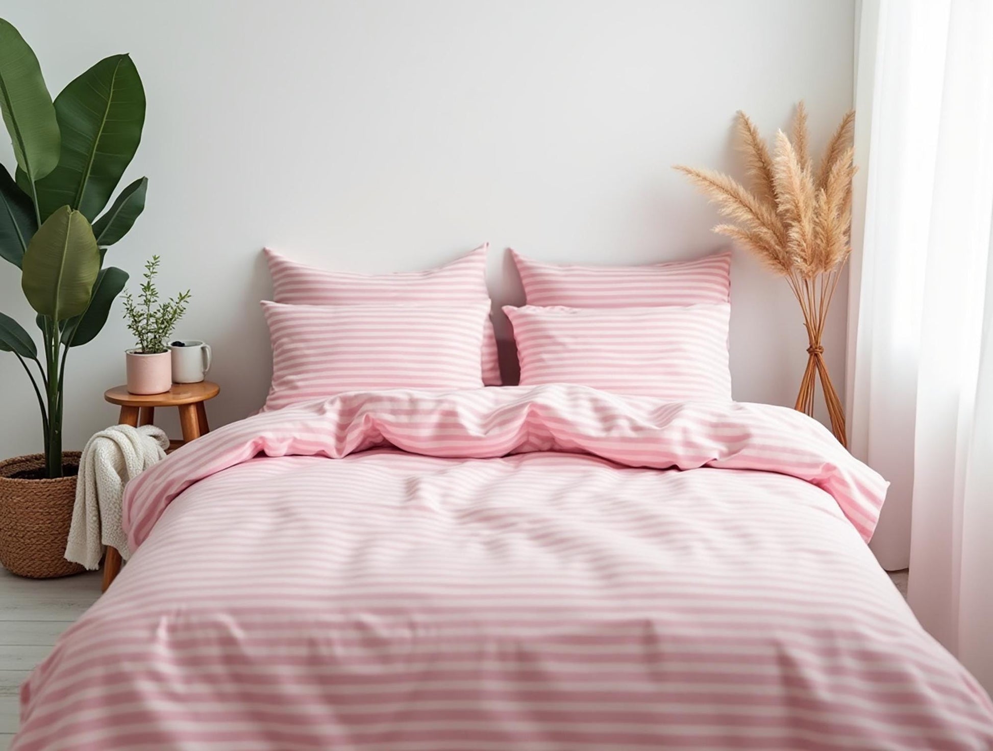 Pink Stripe Cotton Bedding Set