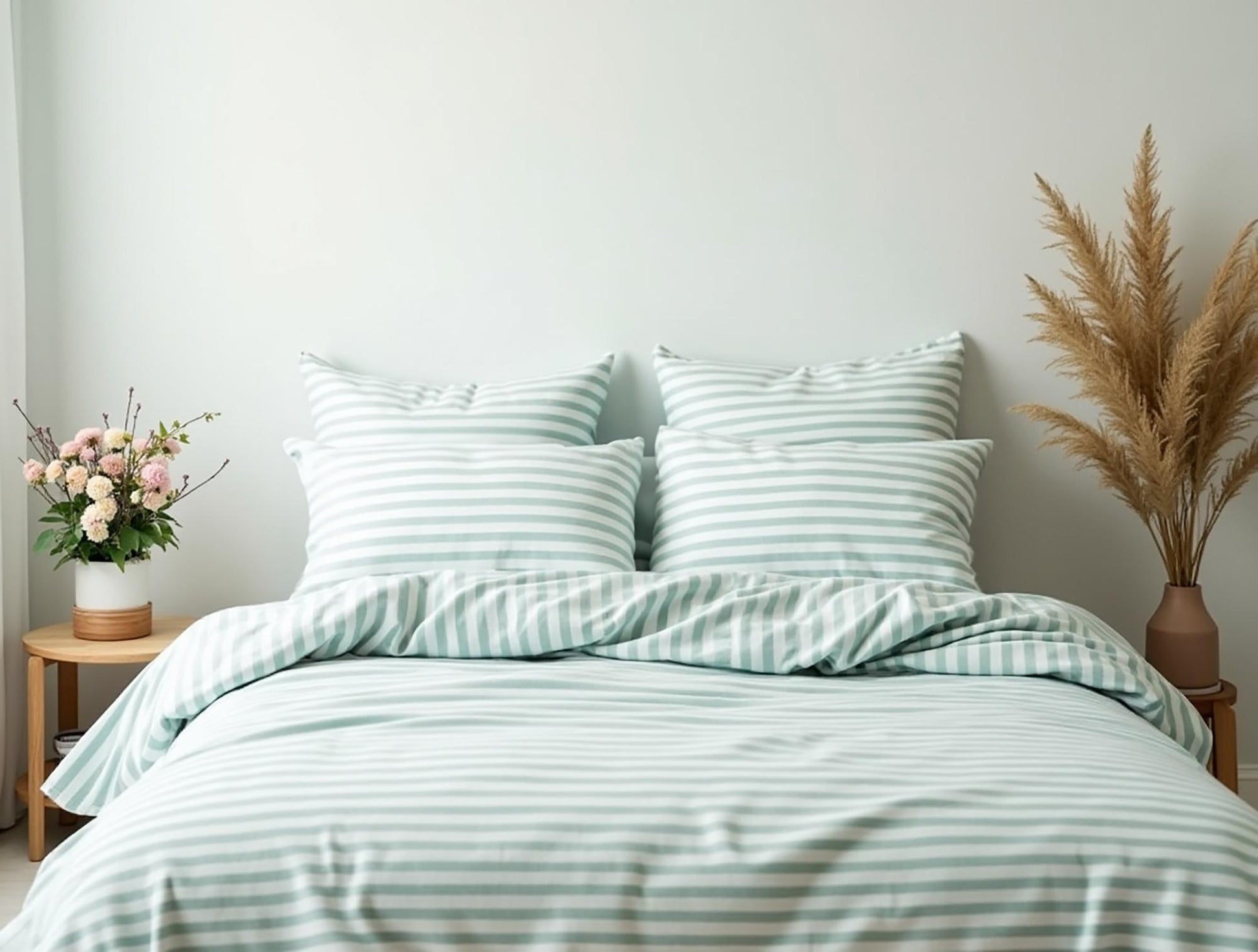 Mint Stripe Cotton Bedding Set