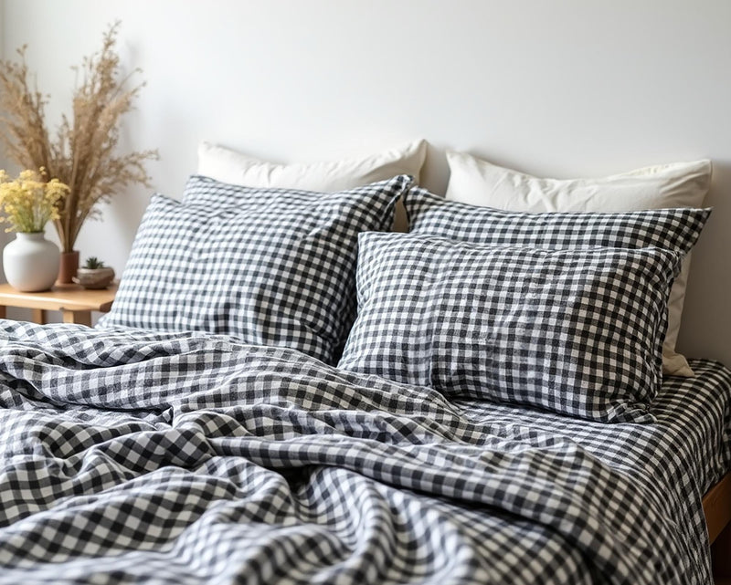 Black Gingham Cotton 1 Duvet cover Checkered Comforter cover set Cozy Bedroom Decor Cotton duvet