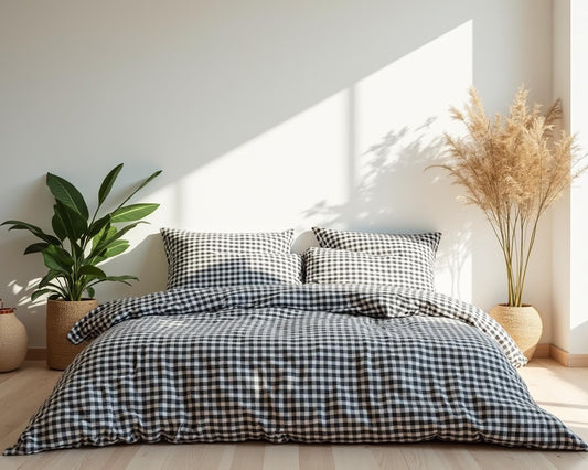 Black Gingham Cotton 1 Duvet cover Checkered Comforter cover set Cozy Bedroom Decor Cotton duvet