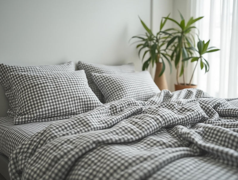 Dark gray Gingham Cotton 1 Duvet cover Checkered Comforter cover set Cozy Bedroom Decor Cotton duvet