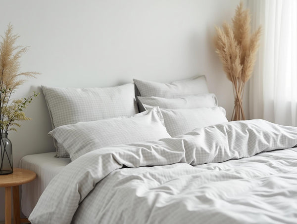 Light gray Small Gingham Cotton 1 Duvet cover Checkered Comforter cover set Cozy Bedroom Decor Cotton duvet