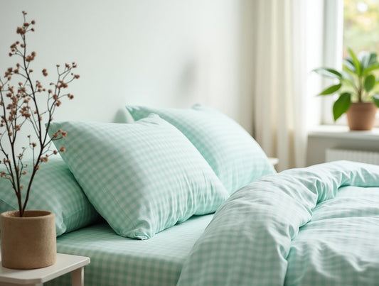 Mint Gingham Cotton 1 Duvet cover Checkered Comforter cover set Cozy Bedroom Decor Cotton duvet