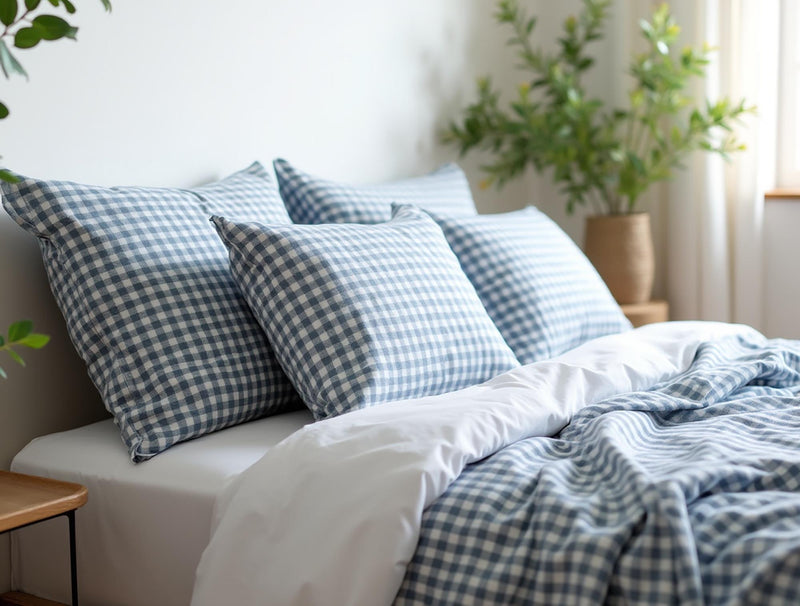 Navy Gingham Cotton 1 Duvet cover Checkered Comforter cover set Cozy Bedroom Decor Cotton duvet