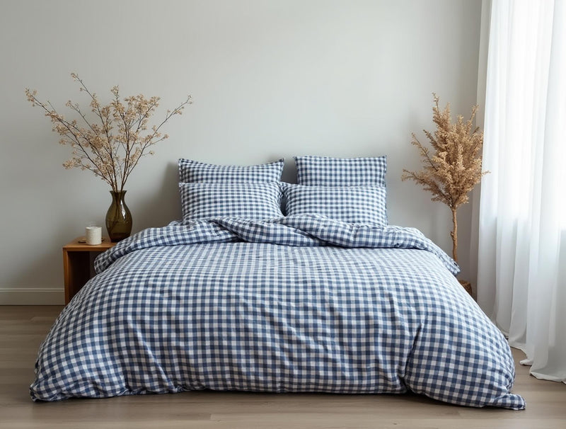 Navy Gingham Cotton 1 Duvet cover Checkered Comforter cover set Cozy Bedroom Decor Cotton duvet