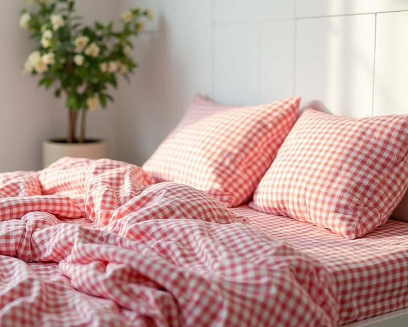 Red Gingham Cotton 1 Duvet cover Checkered Comforter cover set Cozy Bedroom Decor Cotton duvet