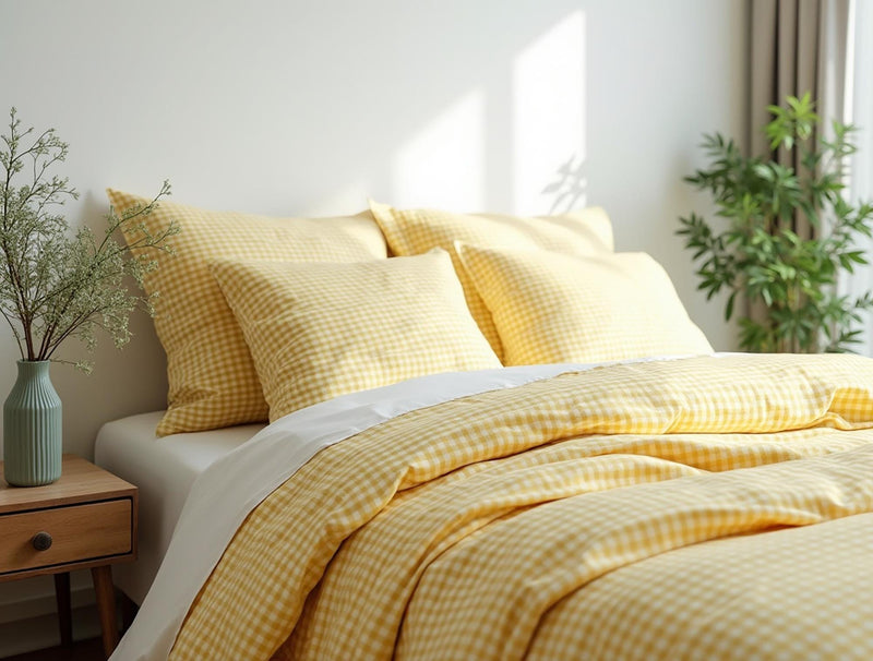 Yellow Small Gingham Cotton 1 Duvet cover Checkered Comforter cover set Cozy Bedroom Decor Cotton duvet