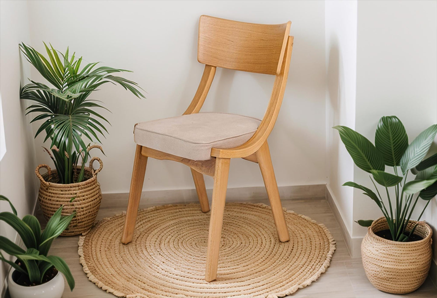 Natural Beech Wooden Chair Modern wooden dining Chair minimalist solid wood Seating